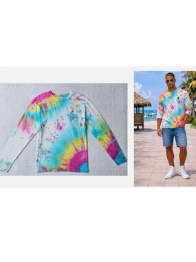 mens CHAMPION tie-dye pullover long sleeve ooak vintage Y2K cotton t-shirt top m